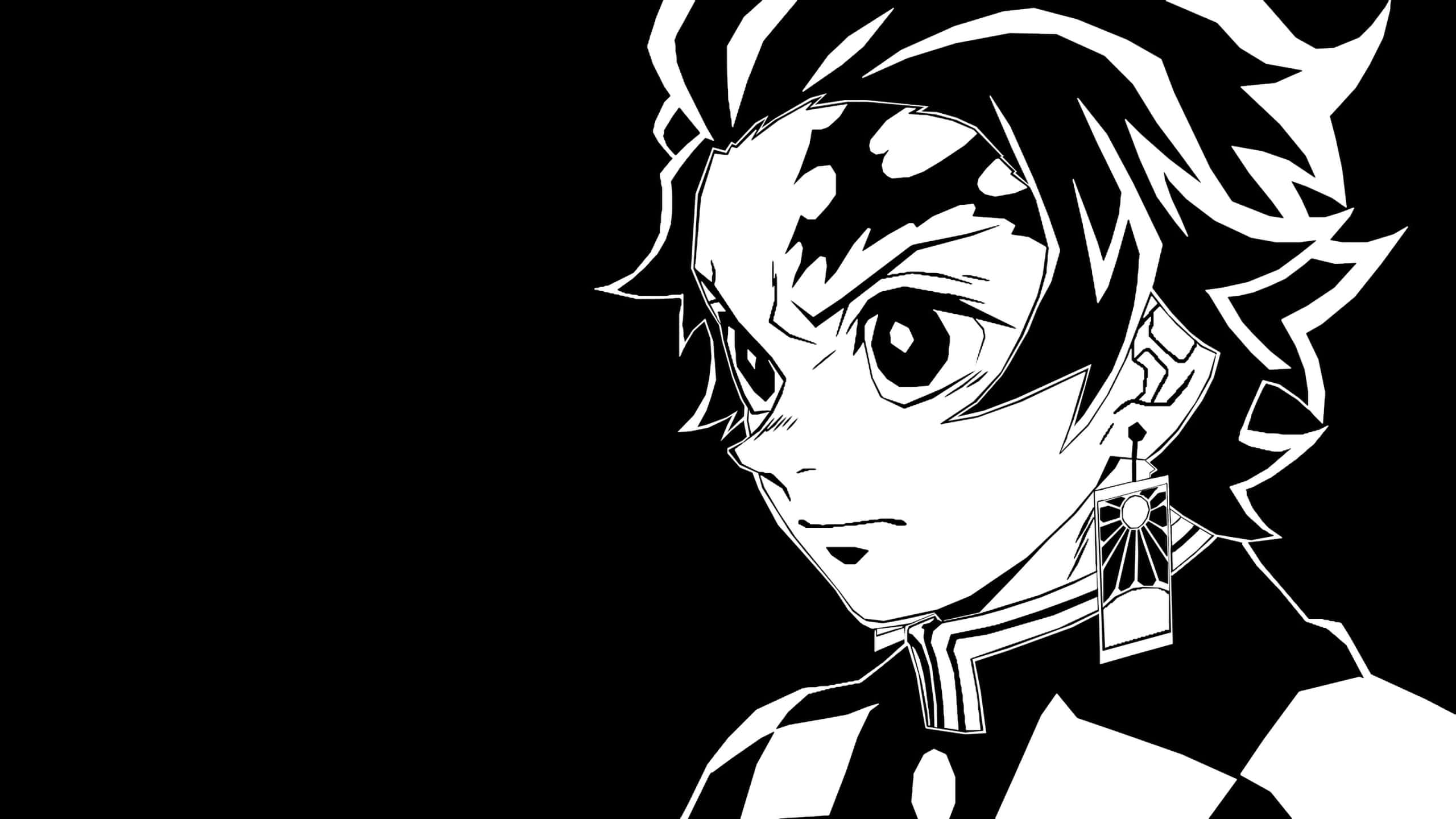 Manga Pages 桌布 壁紙 — 一個大膽的黑白動畫肖像，描繪一位堅定的年輕男子，擁有尖刺頭髮和獨特的耳環。