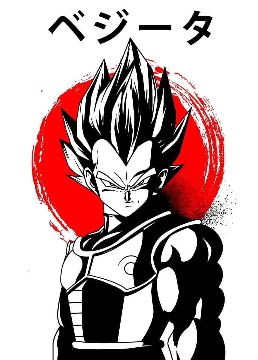 龍珠Z 桌布 壁紙 — 一個大膽的黑白動畫肖像，描繪了達爾，擁有尖刺頭髮，背景是紅色太陽爆發。