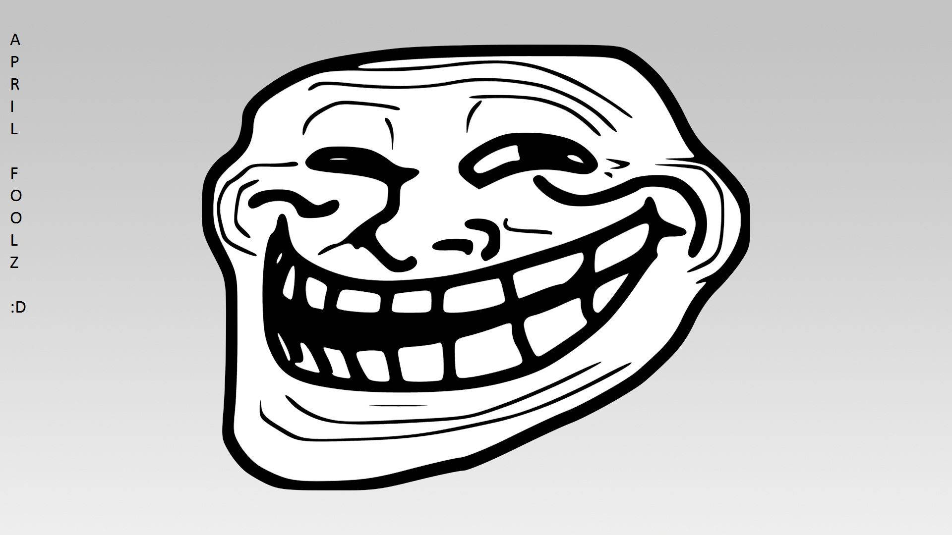 Troll Face 桌布 壁紙 — 一個大膽的黑白卡通臉，咧嘴大笑，瞇著眼睛，背景是灰色漸變。