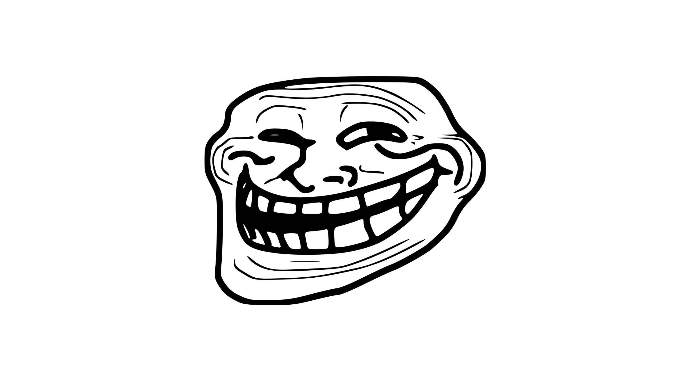 Troll Face 桌布 壁紙 — 一個大膽的黑白線條繪畫，描繪標誌性的 troll 臉，帶有寬闊的露齒笑容和瞇起的眼睛。