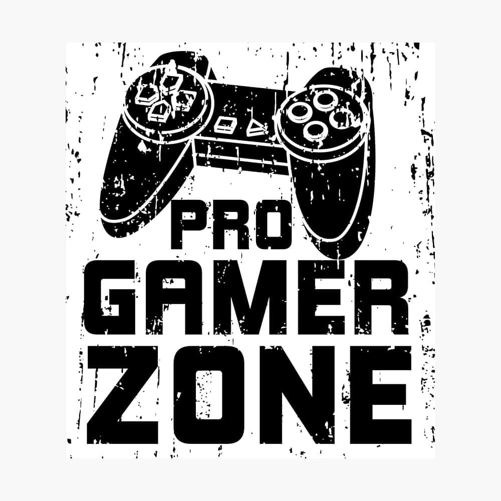 Pro Gamer 桌布 壁紙 — 一個大膽的黑白遊戲控制器圖形，在紋理背景上帶有磨損字體的「PRO GAMER ZONE」文字。