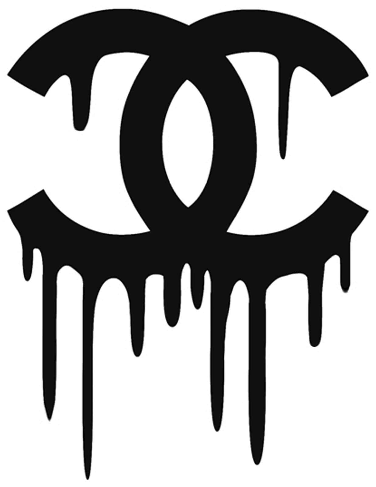 滴落感 桌布 壁紙 — 一個大膽的黑色 Chanel 標誌，在純白背景上帶有滴漆效果。