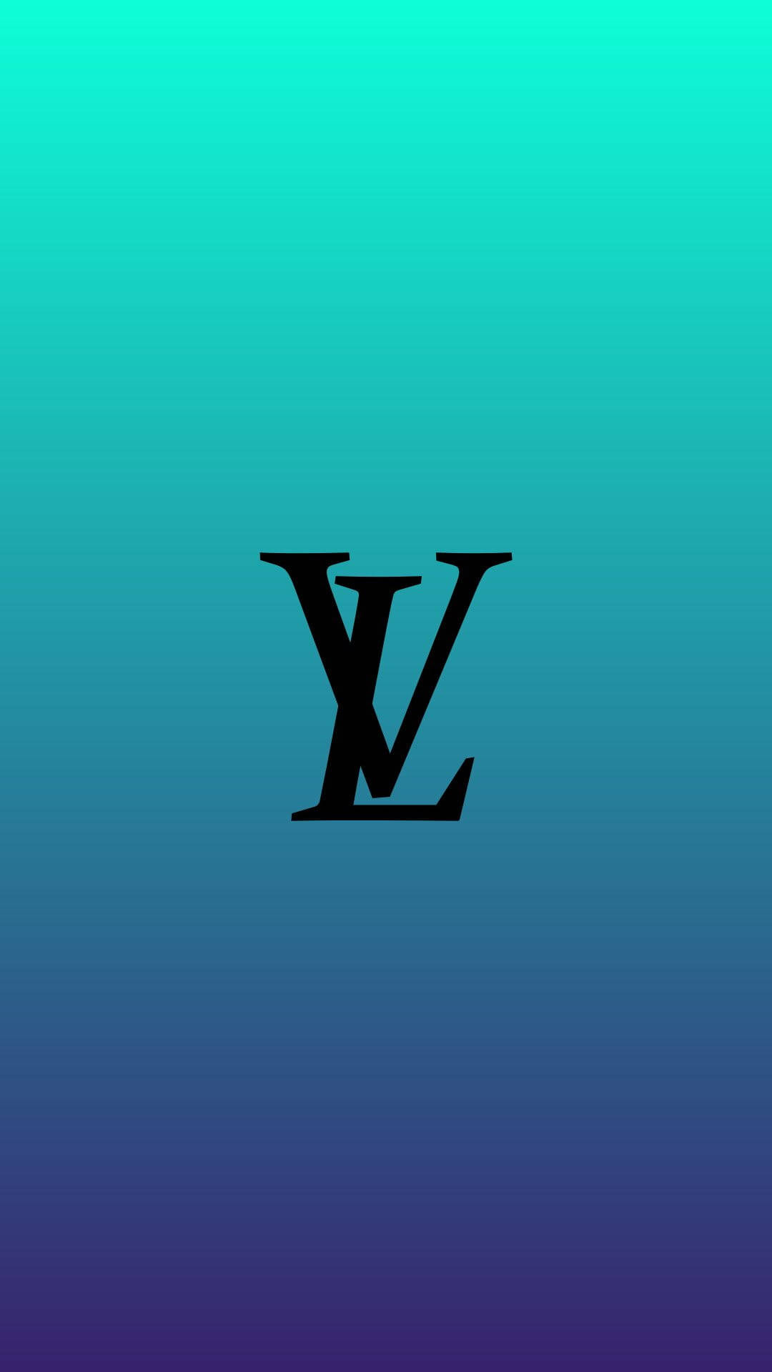 黑色 Louis Vuitton 標誌在藍綠色到藍色的漸變背景上。 — 路易威登 GIF 壁紙