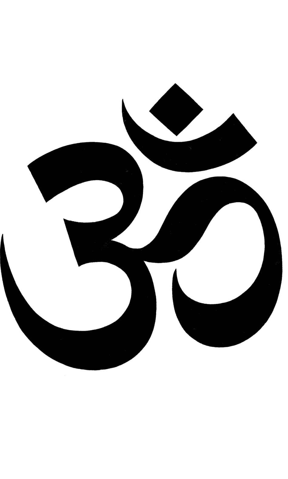 Hindi 桌布 壁紙 — 一個大膽的黑色 Om 符號，以簡潔的極簡線條居中於純白背景上。