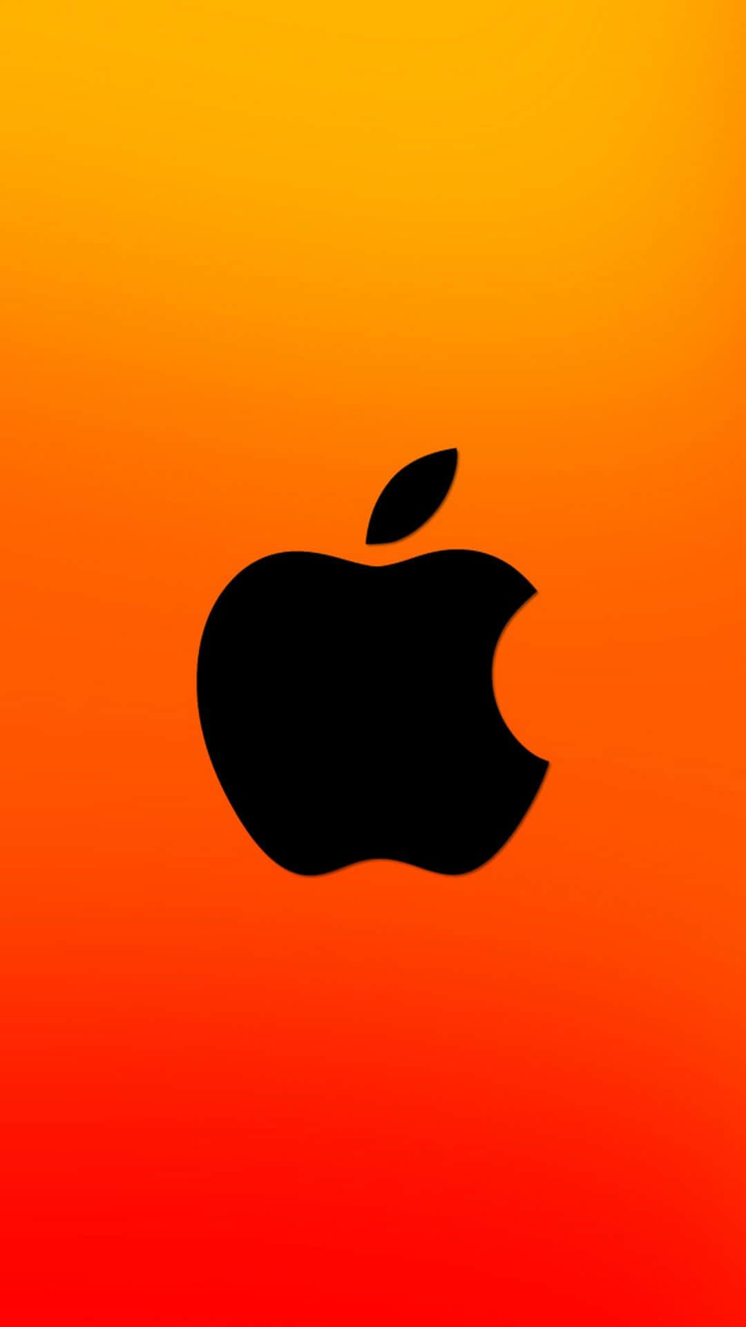 HD Apple 桌布 壁紙 — 一個大膽的黑色Apple標誌置於由黃色漸變至橙色再到紅色的鮮豔漸變背景中央。