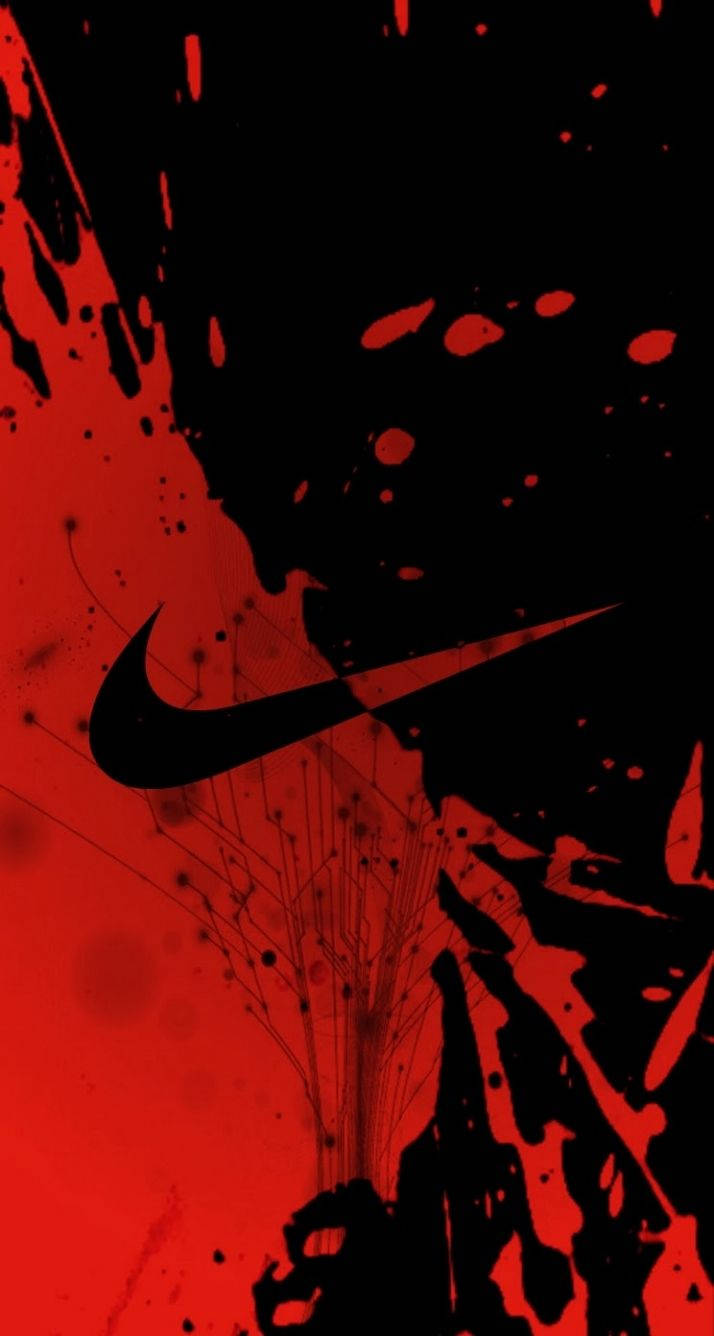 酷棒球 桌布 壁紙 — 一個大膽的黑色Nike勾從動態的紅色和黑色油漆飛濺中浮現，背景為深色。