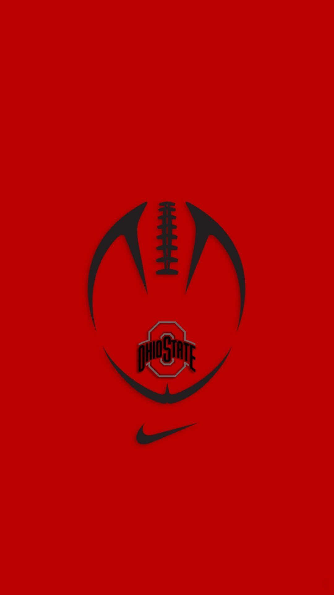 Ohio 桌布 壁紙 — 一個大膽的黑色俄亥俄州立大學美式足球標誌，Nike 勾勾居中在鮮紅色的背景上。