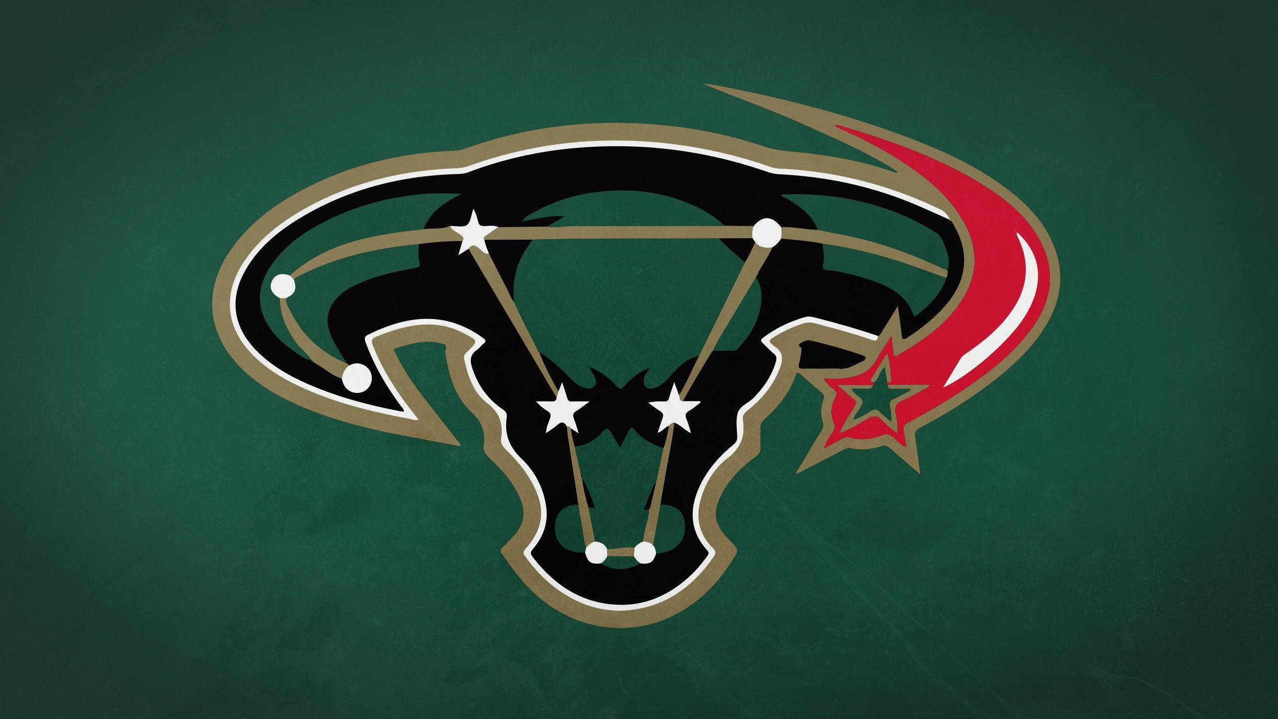 Dallas Stars 桌布 壁紙 — 一個大膽的黑色公牛頭標誌，帶有白色星星和紅色星爆，位於有紋理的綠色背景上。