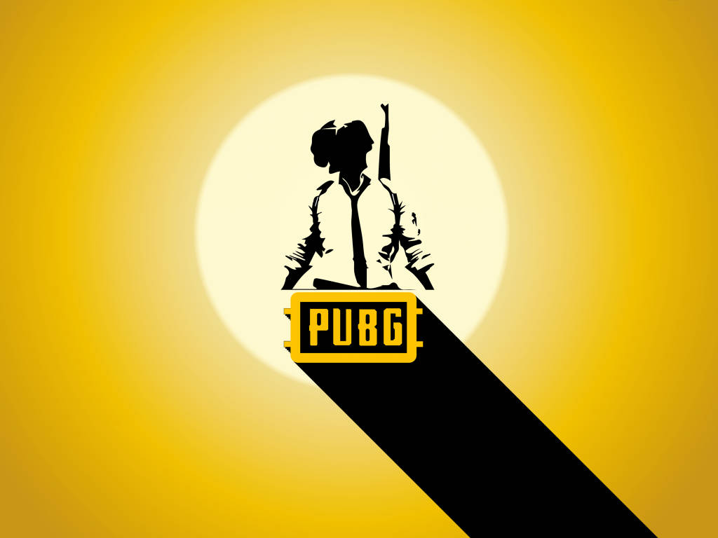 Pubg Logo 桌布 壁紙 — 一個大膽的黑色剪影，描繪一位手持步槍的PUBG玩家，站在耀眼的黃色漸變背景前，下方是遊戲標誌。