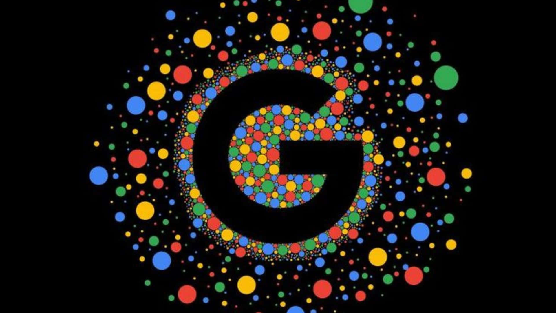 HD Amoled 桌布 壁紙 — 一個大膽的黑色字母G，充滿彩色圓點，在深色背景上向外輻射。