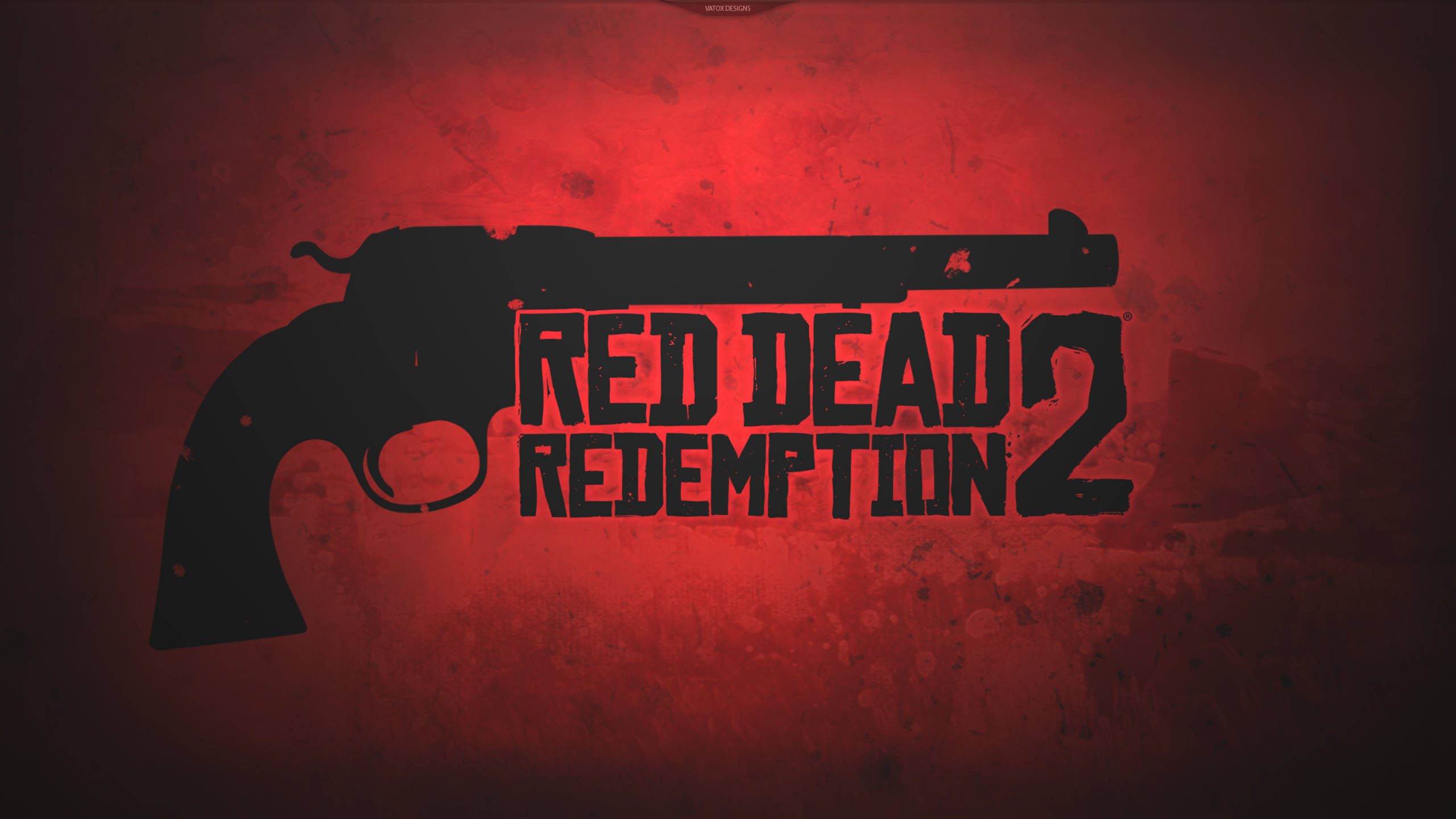 電玩遊戲 桌布 壁紙 — 一個大膽的黑色左輪手槍輪廓和遊戲標題 Red Dead Redemption 2 在紋理深紅色背景上脫穎而出。