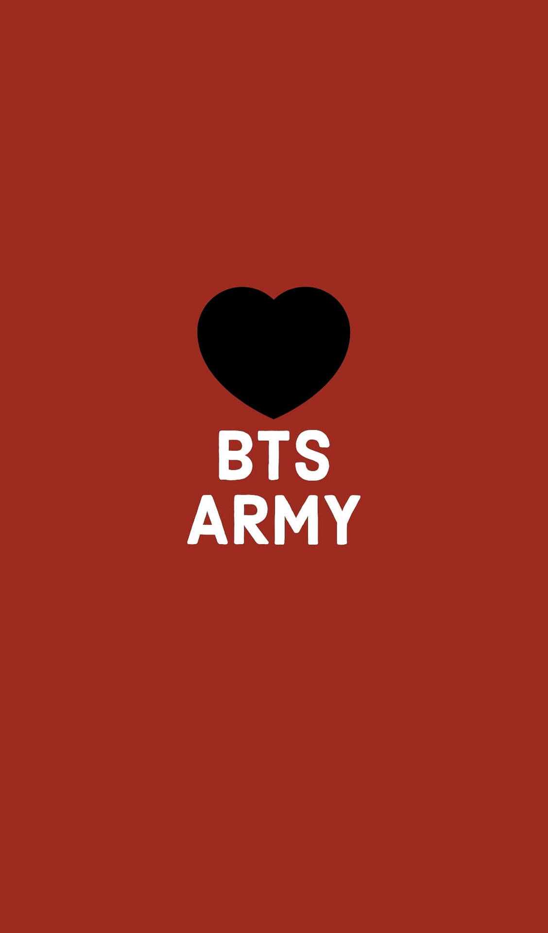 黑色心形在白色文字 BTS ARMY 上方，紅色背景