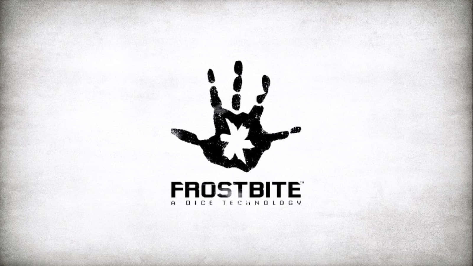 Frostbite 桌布 壁紙 — 一個大膽的黑色手印標誌，中心有一顆星，並在紋理白色背景上帶有「FROSTBITE」文字。