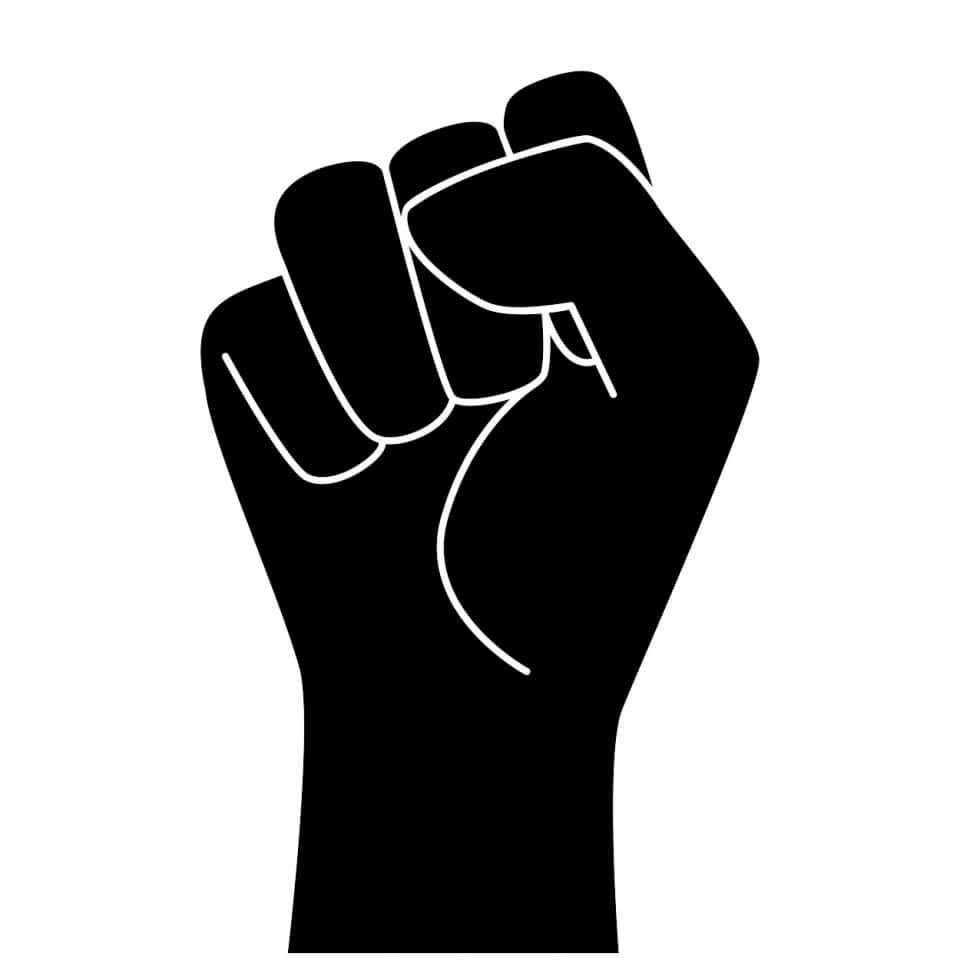 Black Power 桌布 壁紙 — 一個大膽的黑色拳頭剪影，以白色輪廓勾勒在純白背景上，象徵力量與團結。