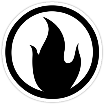 Tf2 Logo 桌布 壁紙 — 一個大膽的黑色火焰圖示，居中於白色圓形邊框內，背景為黑色。