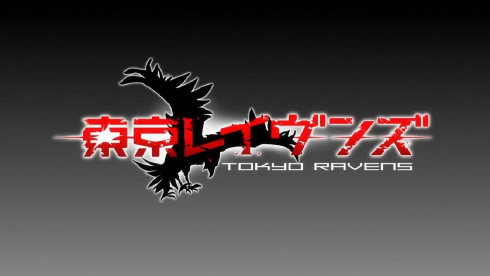 Tokyo Ravens 標誌，包含一隻黑色烏鴉和紅色風格化文字。 — 東京 Ravens 壁紙