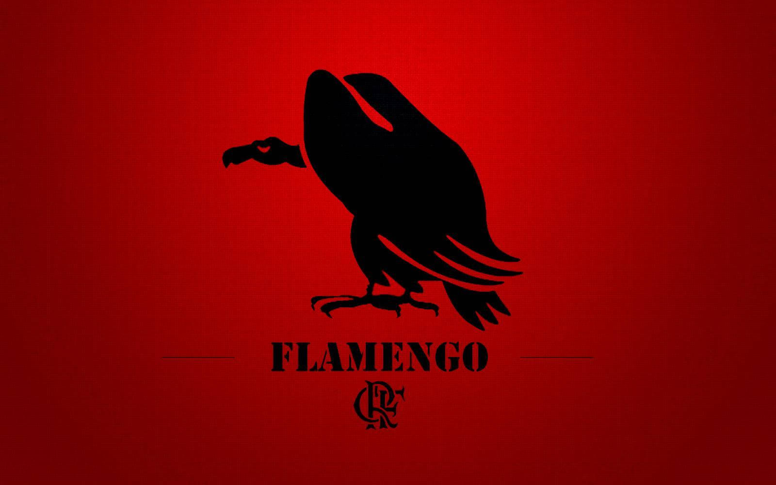 flamengo fc 桌布 壁紙 — 一個大膽的黑色禿鷹剪影，矗立在鮮紅色的背景上，下方有 FLAMENGO 字樣和徽章。
