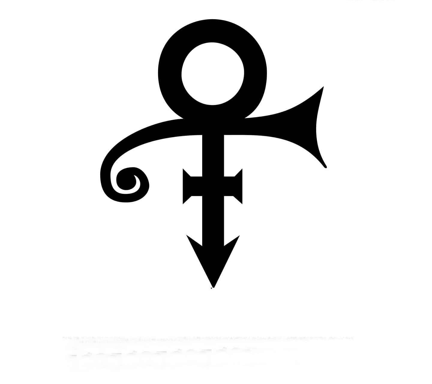 Prince Symbol 桌布 壁紙 — 一個大膽的黑色符號，類似帶有螺旋和角的錨，在純白色背景上。