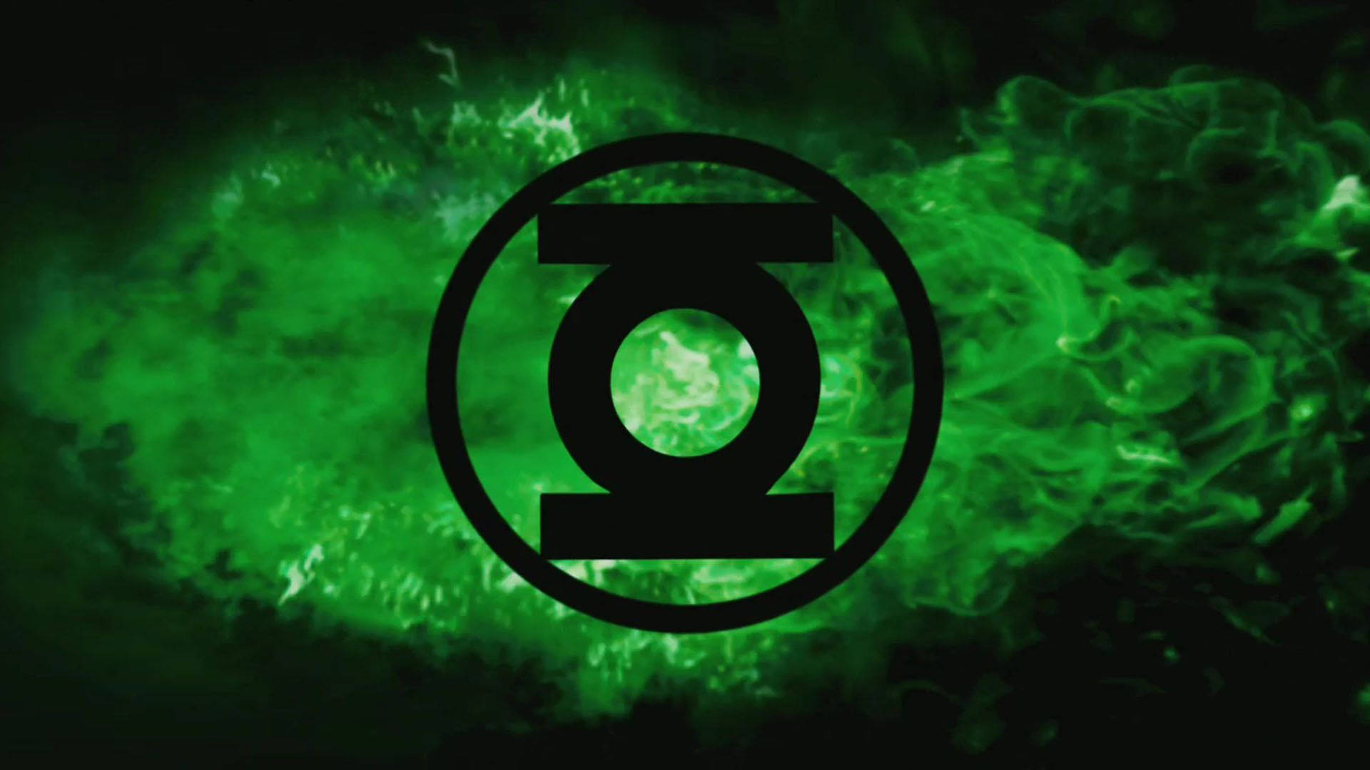 Lantern 桌布 壁紙 — 一個大膽的黑色綠燈俠標誌在黑暗的宇宙背景中，在旋轉的翡翠能量中發光。