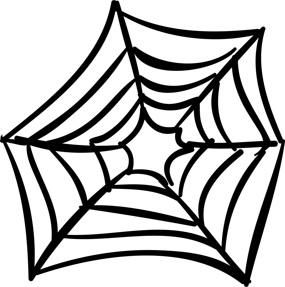 Spider Webs 桌布 壁紙 — 一個大膽的黑色線條繪畫，描繪經典蜘蛛網，帶有放射狀和螺旋狀的絲線，背景為純白色。
