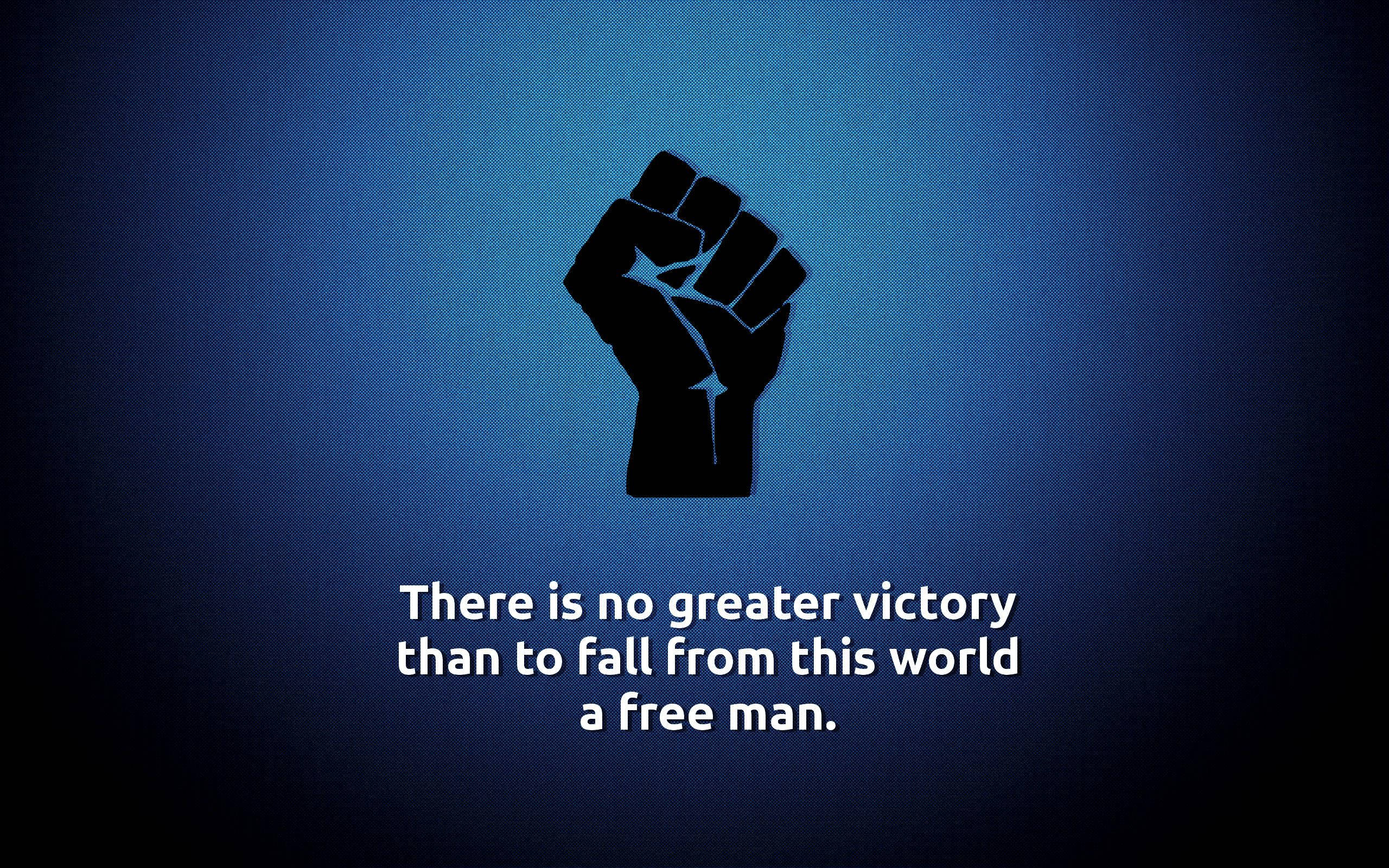 Victory 桌布 壁紙 — 一個大膽的黑色舉起拳頭剪影，居中於漸變藍色背景上，下方有白色勵志文字。