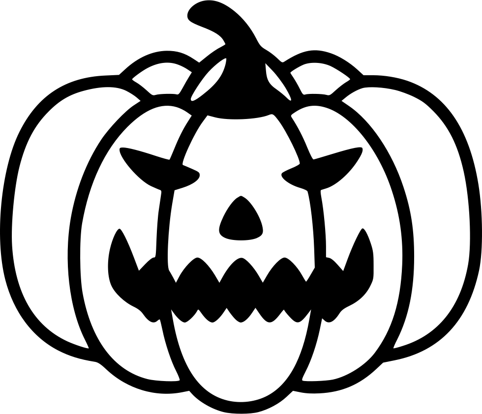 Pumpkin Halloween 桌布 壁紙 — 一個大膽的黑色輪廓，描繪了一個帶有兇惡笑容和三角形眼睛的傑克南瓜燈，背景為純白色。