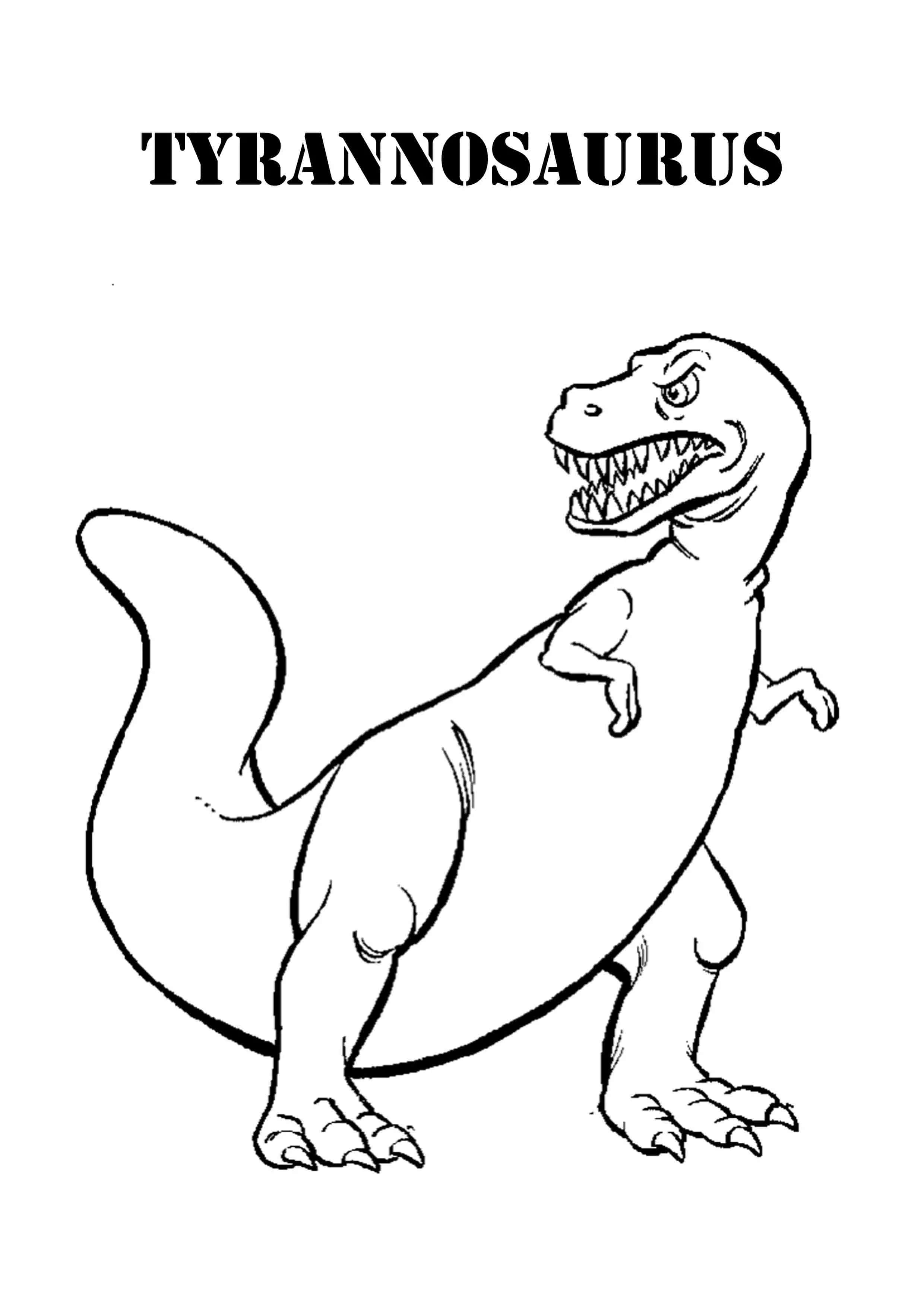 Dinosaur Coloring 桌布 壁紙 — 一個大膽的黑色輪廓的暴龍，擁有鋒利的牙齒和兇猛的眼睛，準備撲擊。