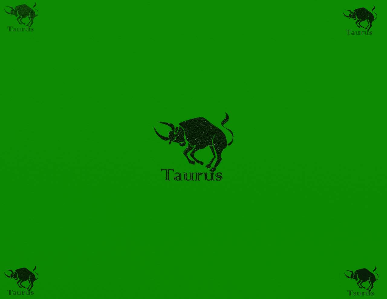 taurus 桌布 壁紙 — 一個大膽的黑色金牛座符號，文字居中，背景為純綠色，角落有較小的重複符號。
