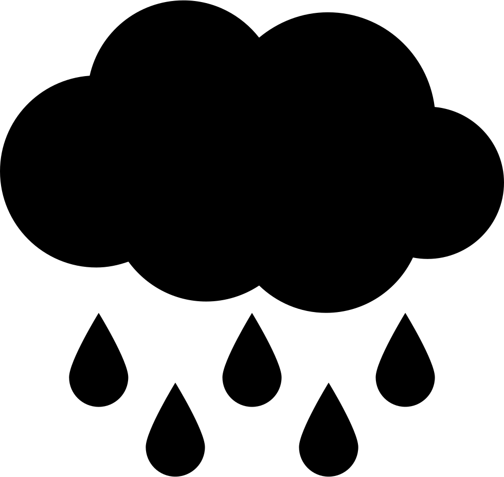 Raining 桌布 壁紙 — 一個大膽的黑色雲朵圖示，有五滴雨點落在純白色背景上。