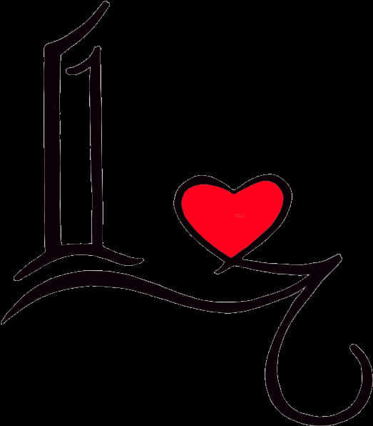 Heart Tattoo 桌布 壁紙 — 一個大膽的黑色風格化字母 I，用一個鮮紅色的心形取代了點，在純黑背景上形成 I love 這個詞。