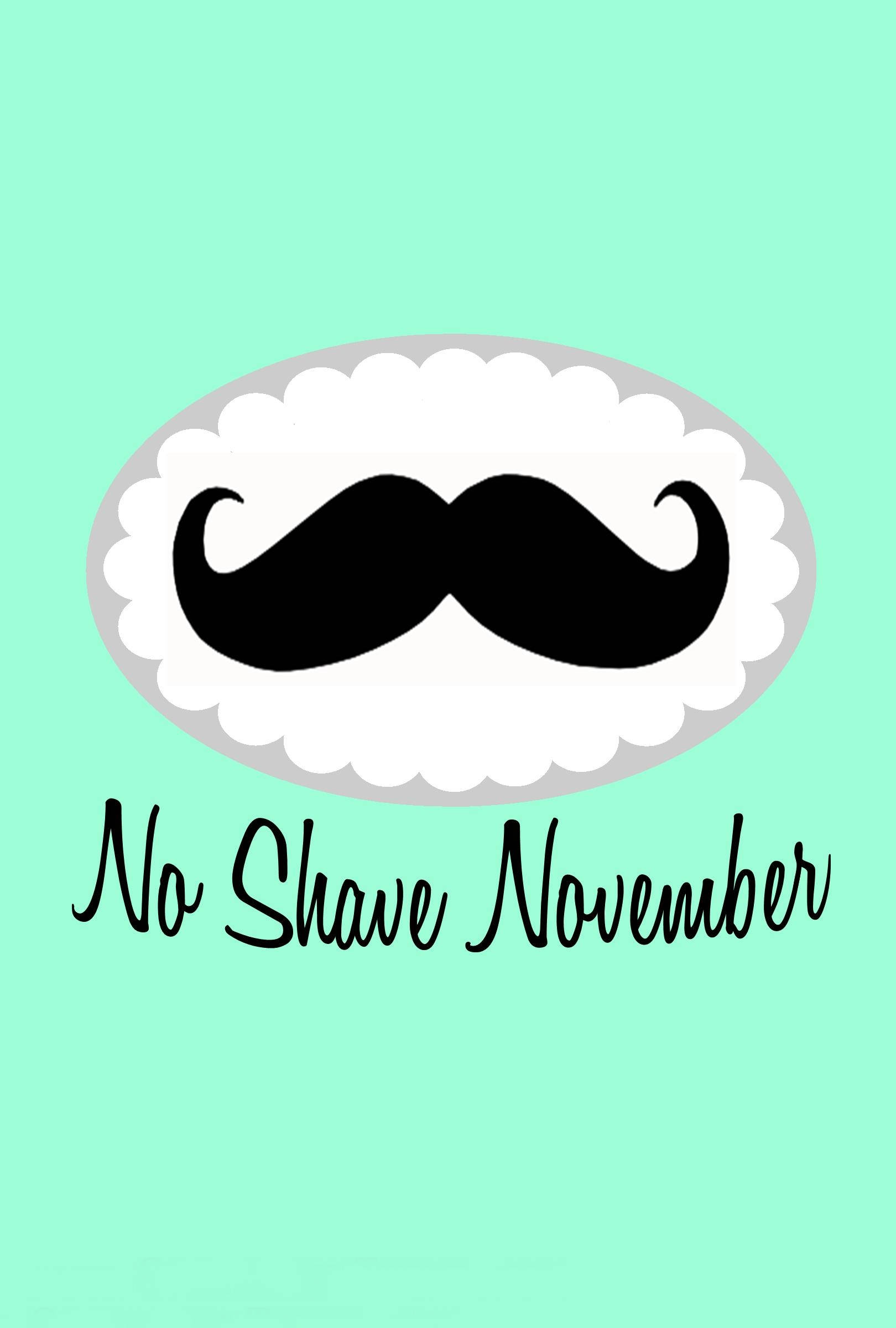November iPhone 桌布 壁紙 — 一個大膽的黑色鬍鬚圖案，居中在薄荷綠色背景上，帶有扇貝形白色橢圓框，下方是斜體 'No Shave November' 文字。
