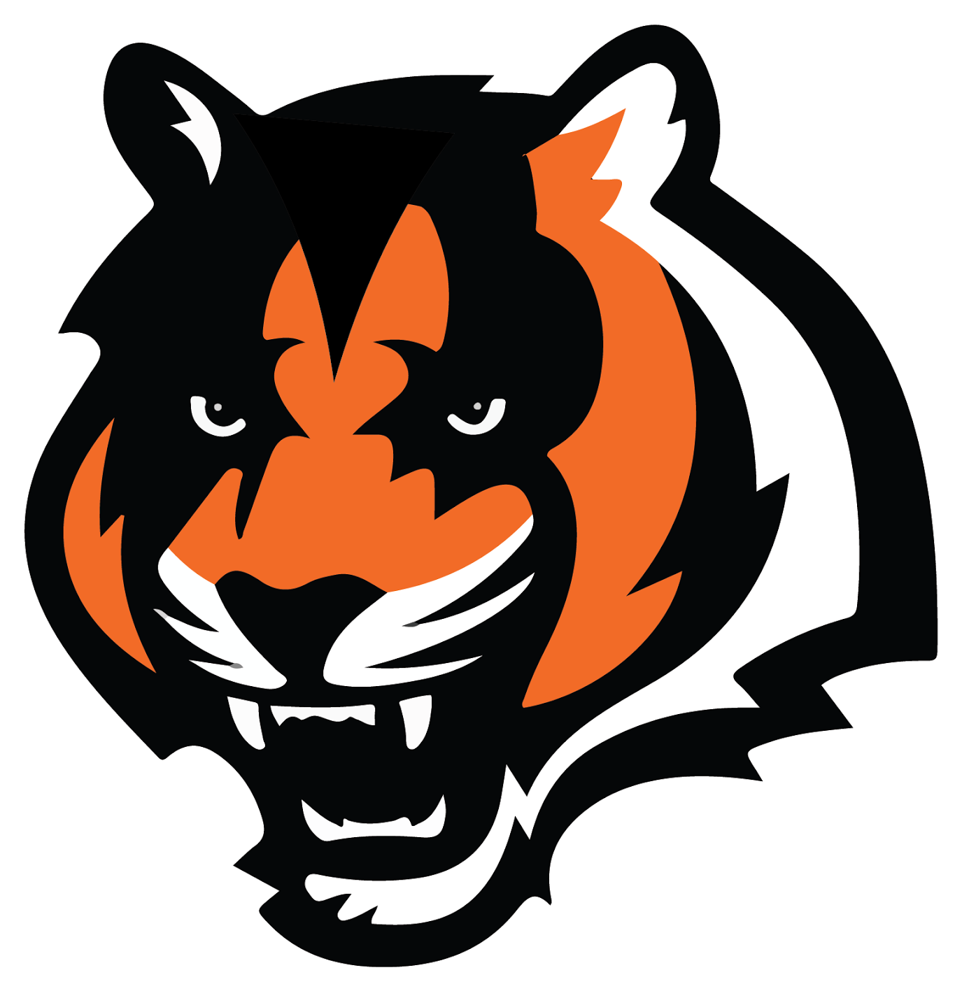Cincinnati Bengals Logo 桌布 壁紙 — 一個大膽風格化的老虎頭標誌，帶有黑色、橙色和白色條紋、露出的牙齒和銳利的眼睛。