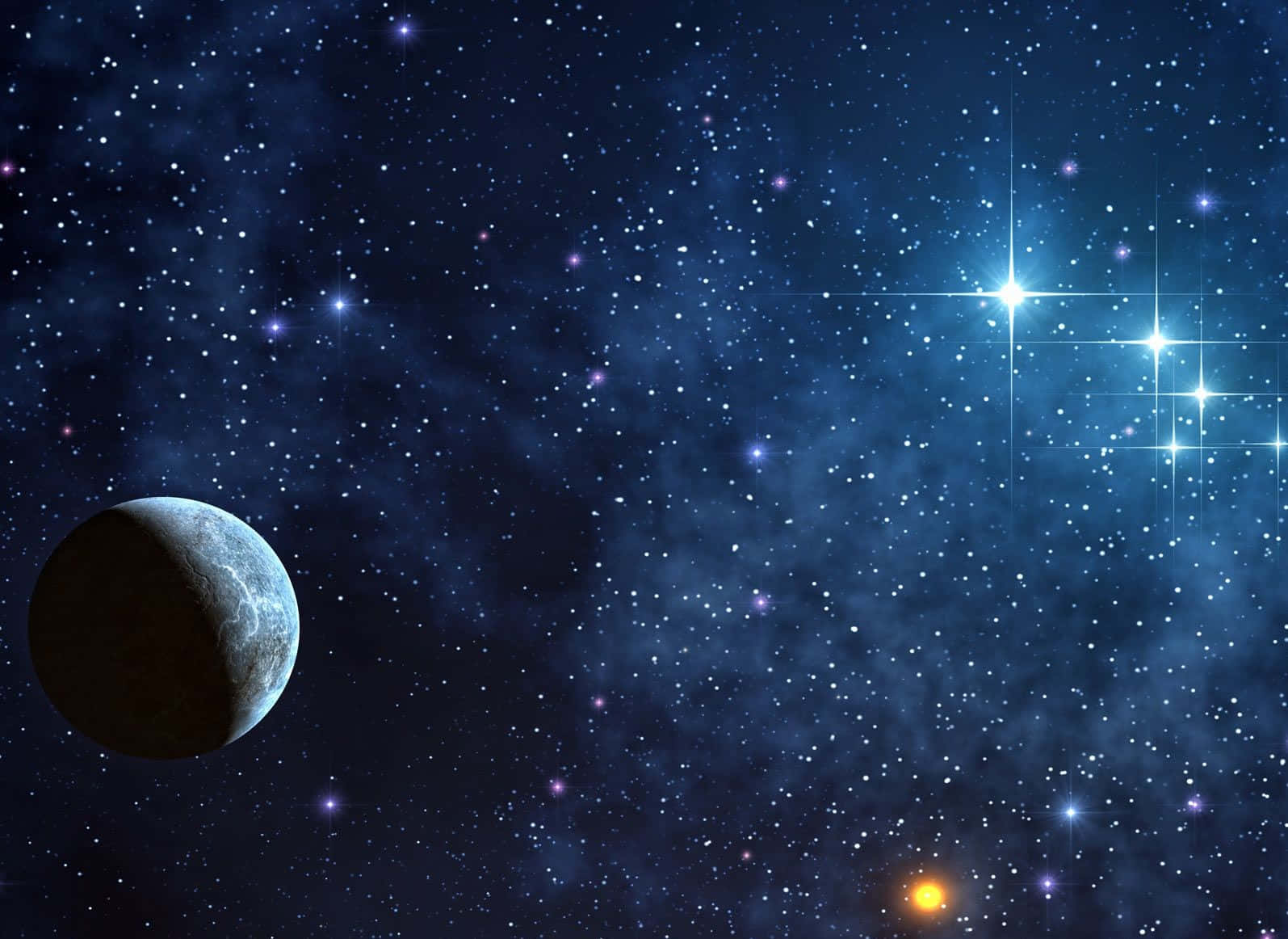 Star Wars Space 桌布 壁紙 — 一個天體場景，包含詳細的月亮和發光的星星，背景是深藍色的宇宙。