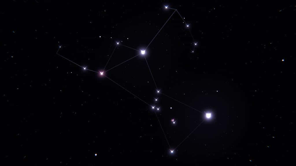 Starry 桌布 壁紙 — 一個天體星座，由發光的白色線條勾勒出明亮的星星，在深邃的黑色夜空襯托下。