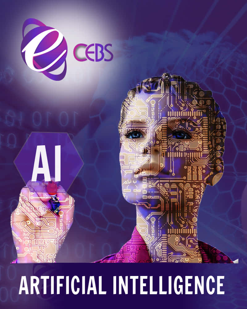 artificial intelligence 桌布 壁紙 — 一個女人的臉和手被渲染成電路板，在數位紫色背景上拿著一個AI六邊形。