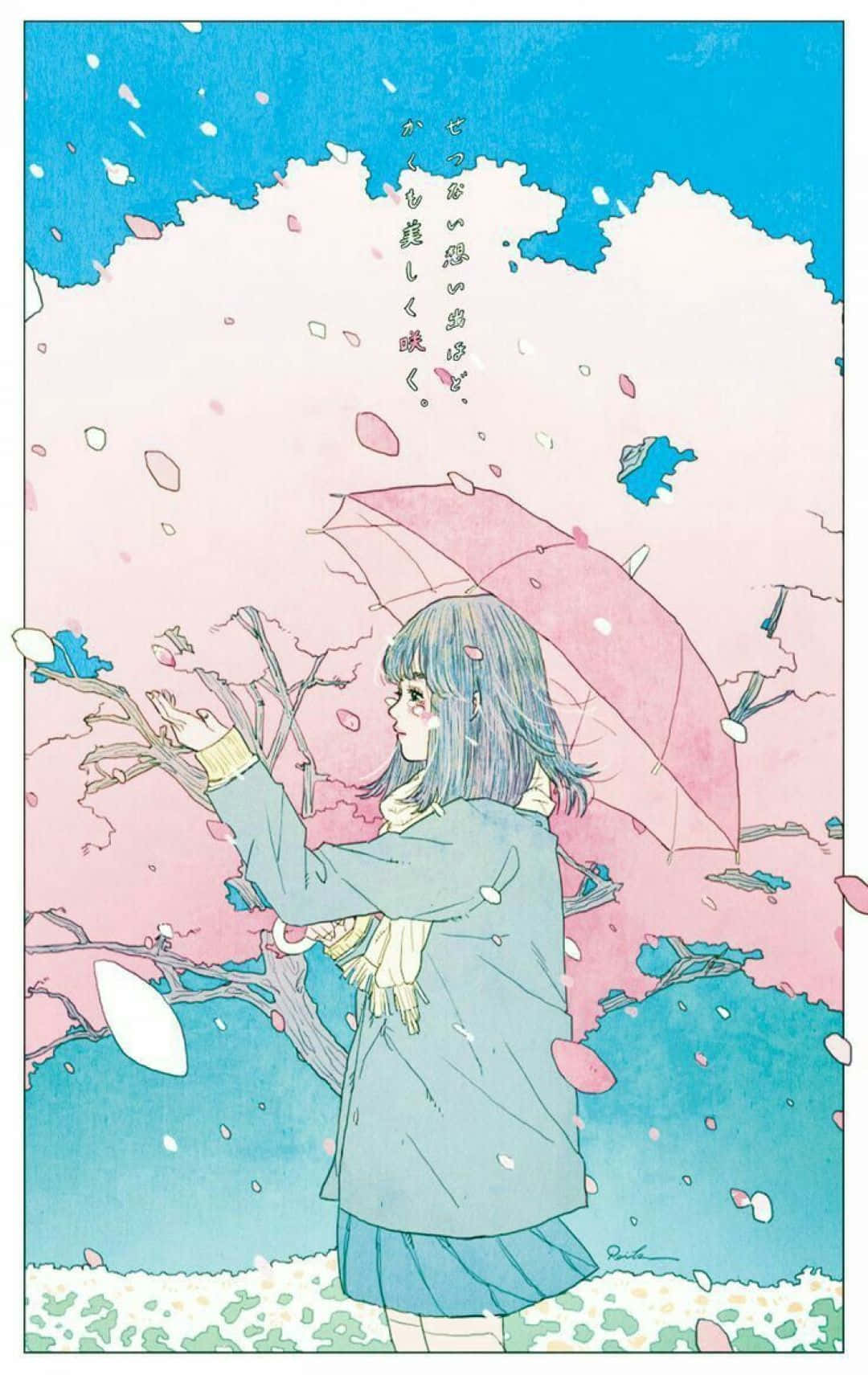 一個女孩高舉著一把傘在空中 壁紙