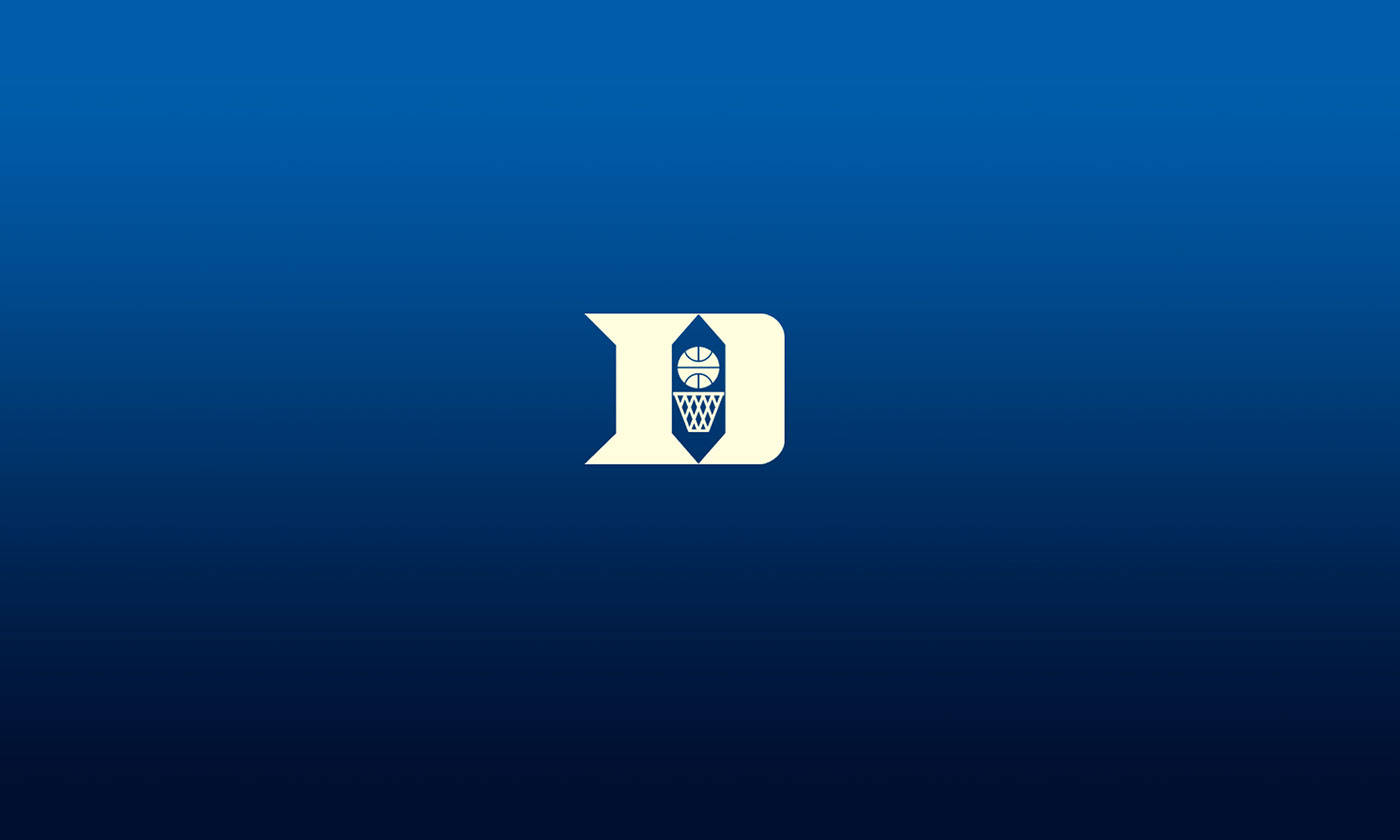 Duke Blue Devils 桌布 壁紙 — 一個奶油色風格化的D標誌，中央有一個籃球和網的標誌，位於漸變藍色背景上。