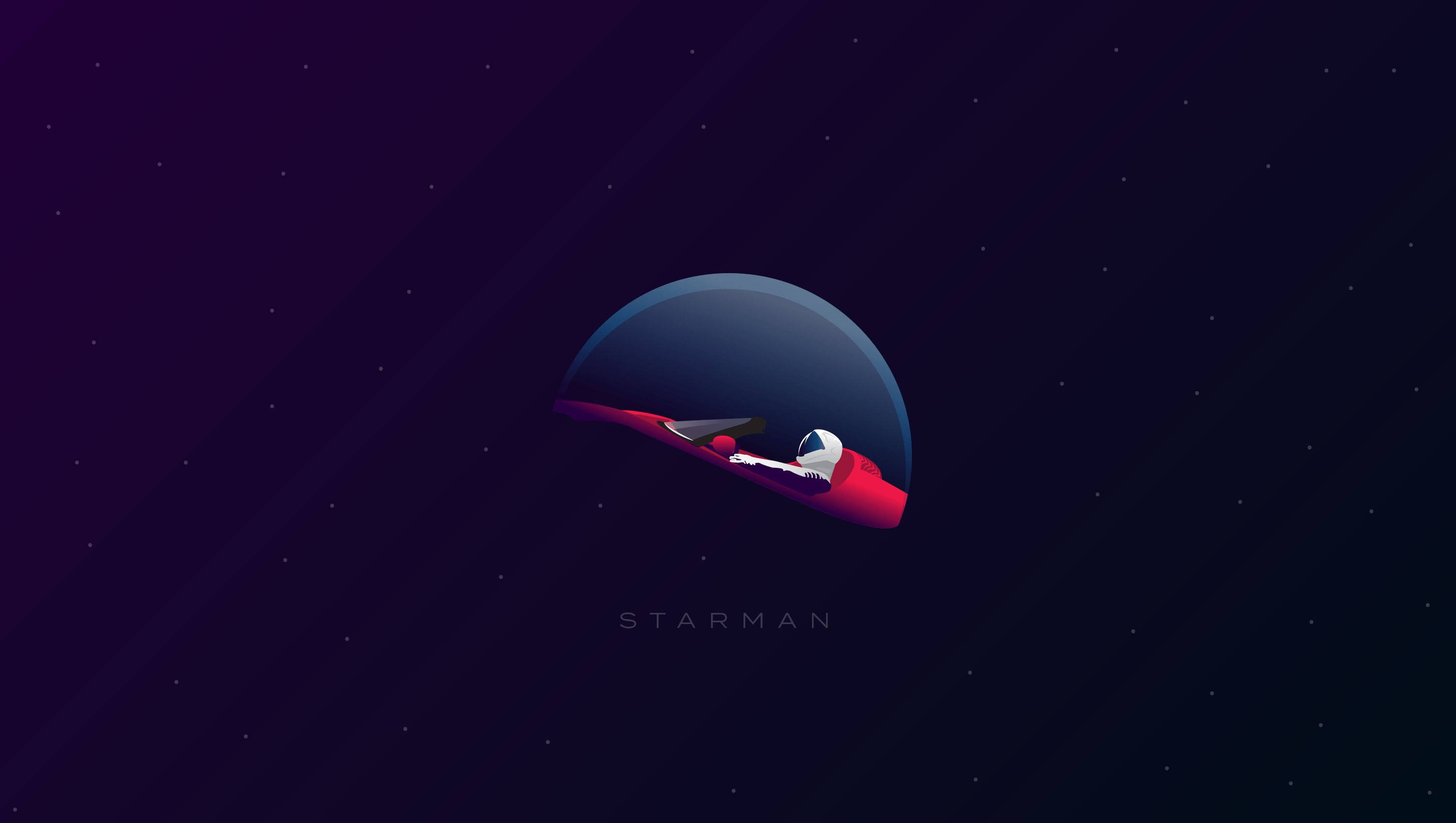 vector 桌布 壁紙 — 一個孤獨的太空人穿著紅色太空衣，躺在一艘時尚的艙體中，漂浮在一顆藍色星球旁邊，背景是繁星點點的紫色虛空。