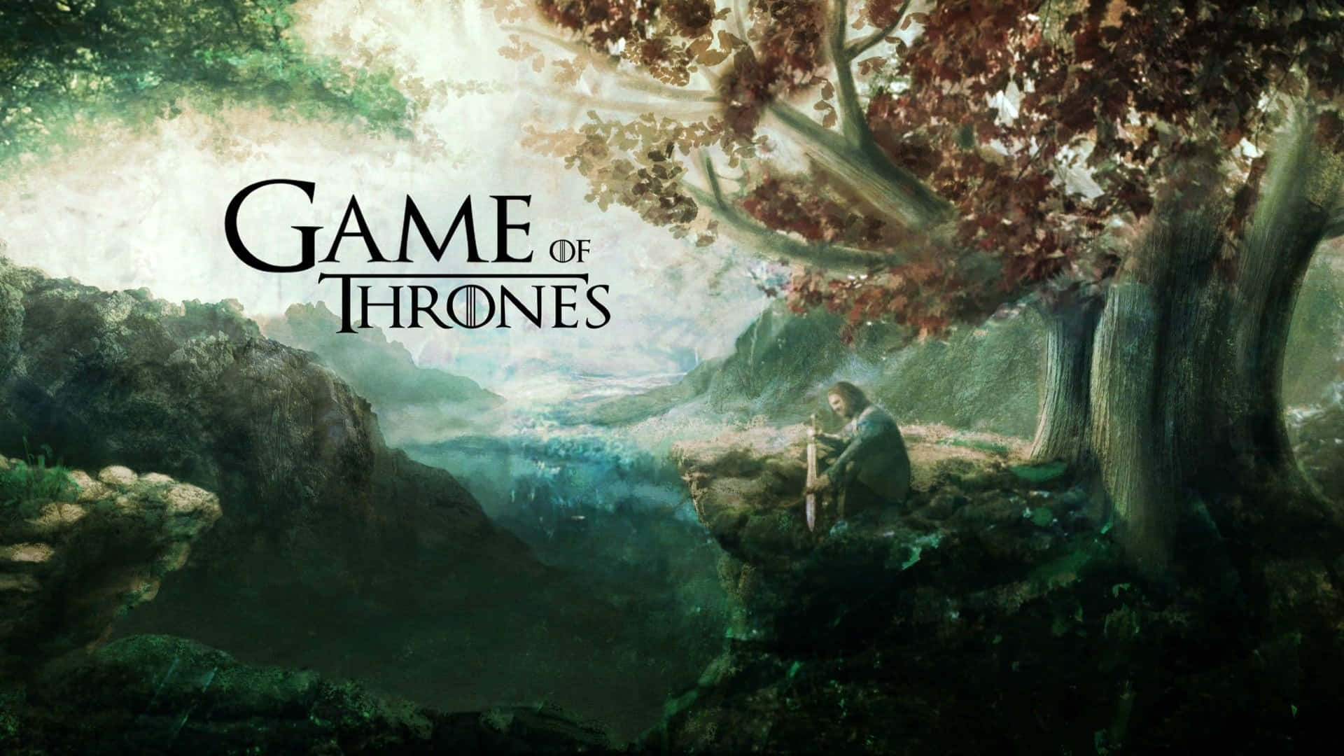 Tv Series 桌布 壁紙 — 一個孤獨的身影坐在一棵巨大的樹下，俯瞰著一個迷霧山谷，身處奇幻景觀中。