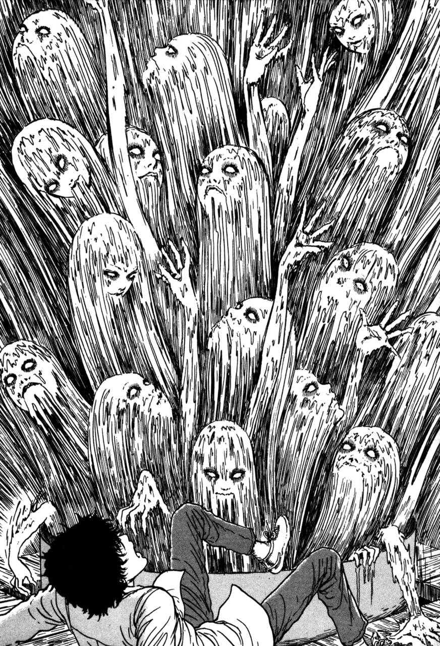 一個人被從上方伸下來的幽靈般身影包圍。 — 詭異的GIF 壁紙
