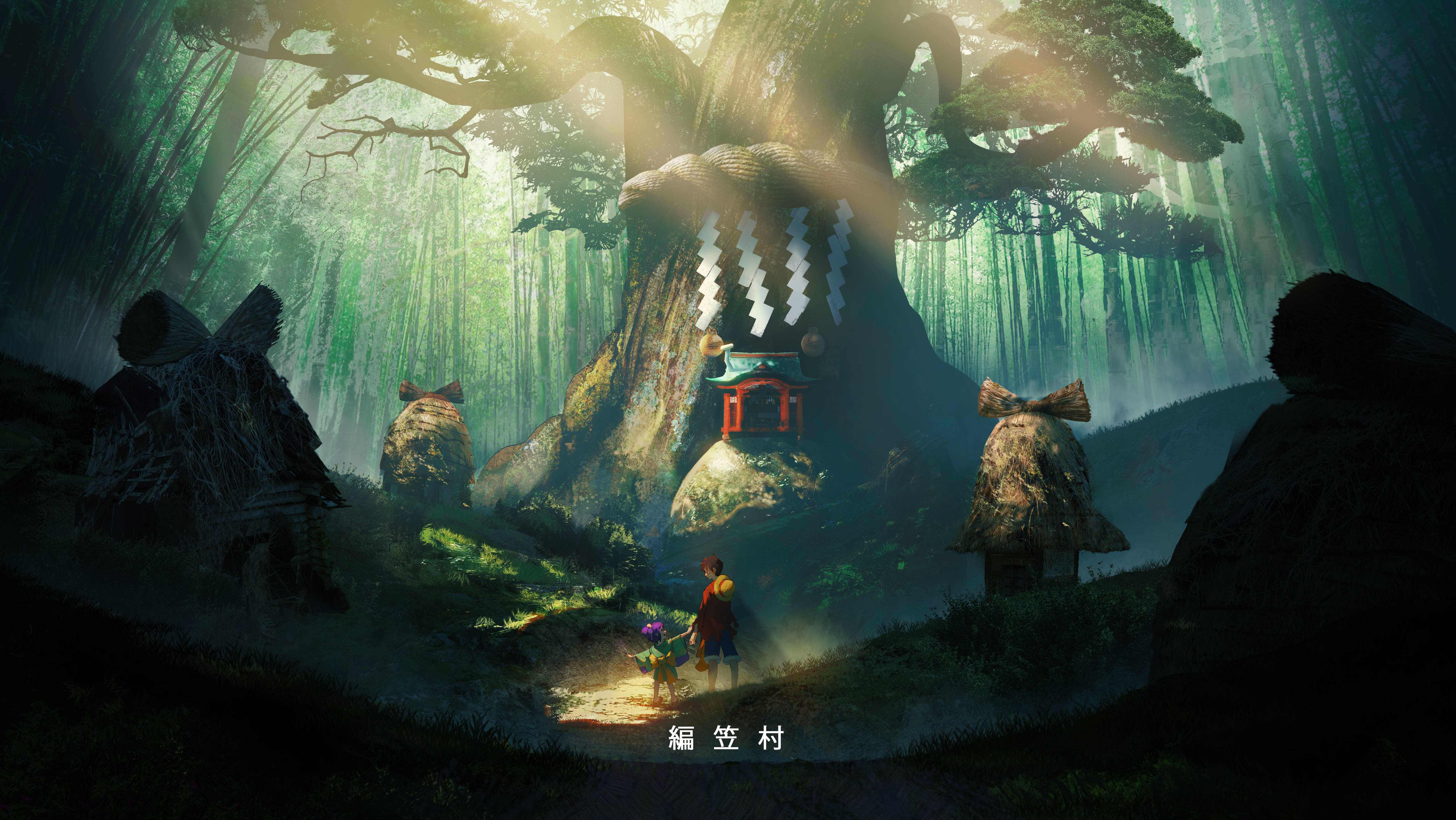 海賊王 桌布 壁紙 — 一個孤獨的身影走向一座神秘的神社，它隱藏在迷霧魔法森林中一棵高聳的古樹內。