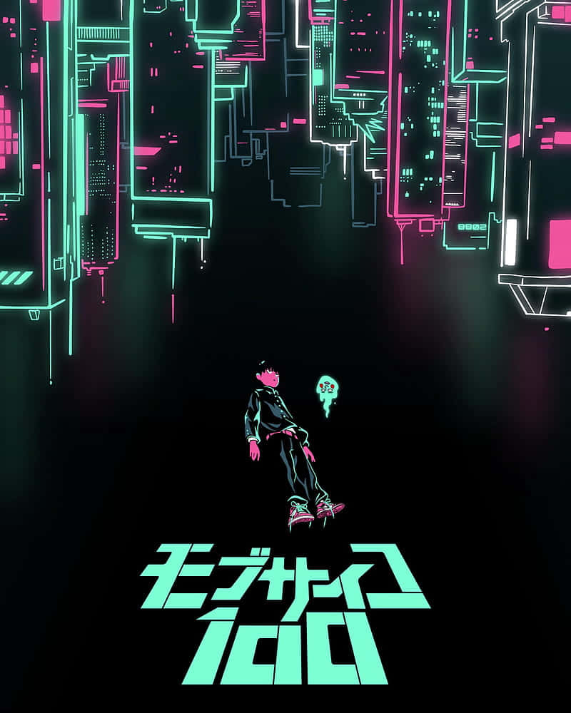 Anime Character 桌布 壁紙 — 一個孤獨的身影走過霓虹燈閃爍的賽博龐克城市景觀，周圍是發光的粉紅色和青綠色摩天大樓。