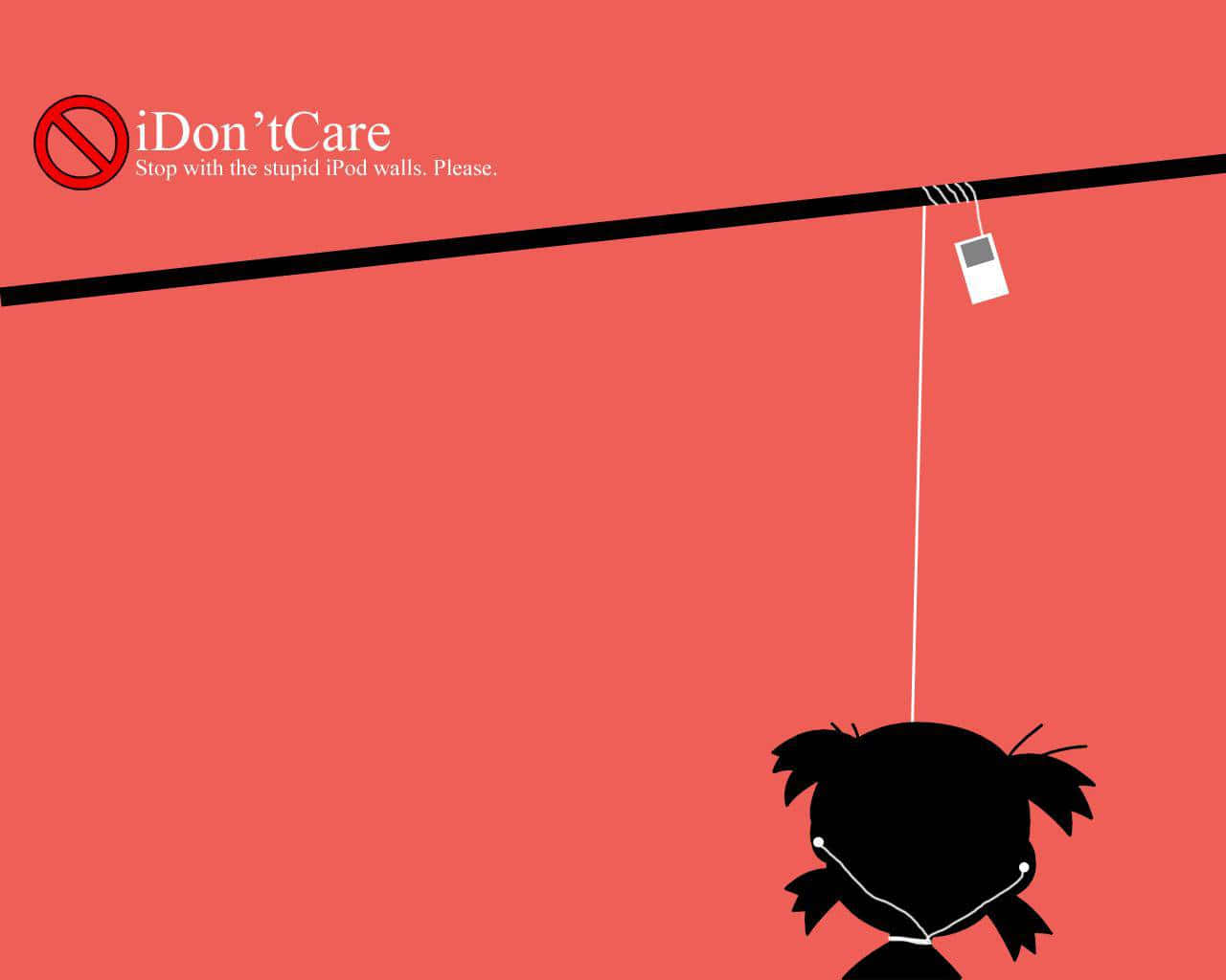 Suicide 桌布 壁紙 — 一個孩子的黑色剪影用 iPod 耳機線掛在電線上，背景為純珊瑚色。
