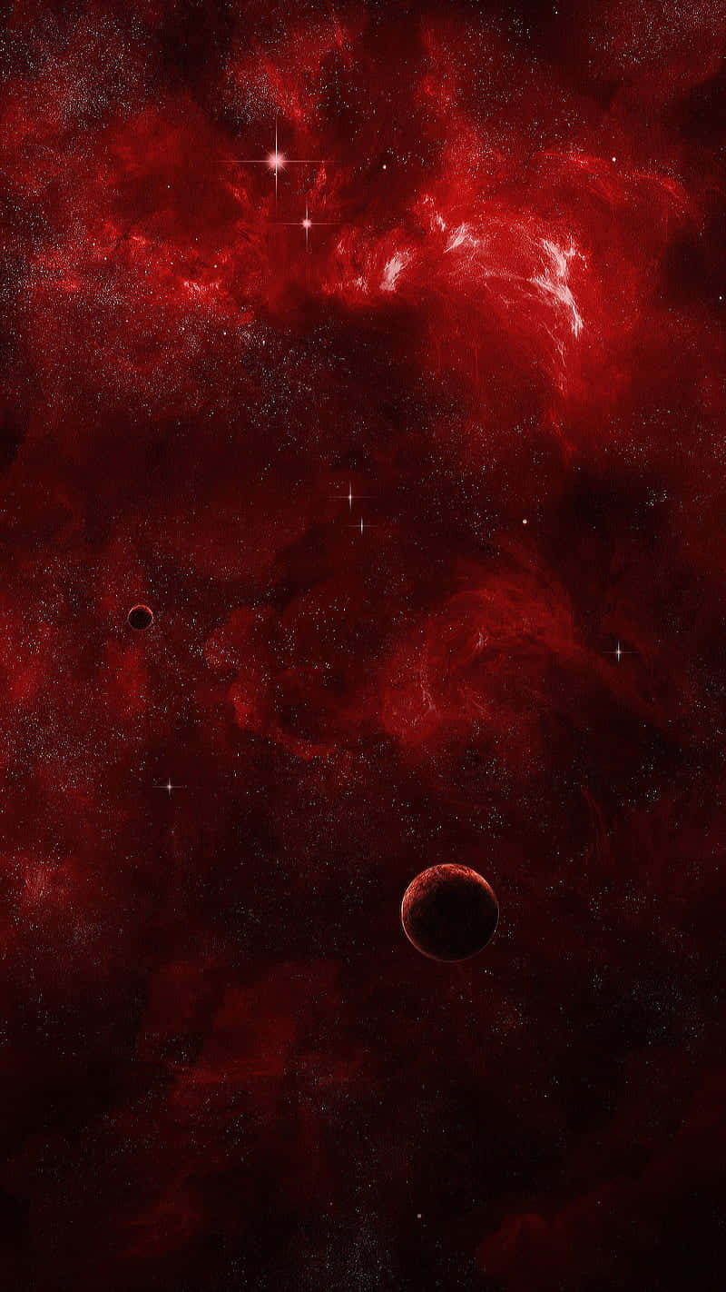 深空中的紅色星雲，帶有星星和行星 — 紅色動圖 壁紙
