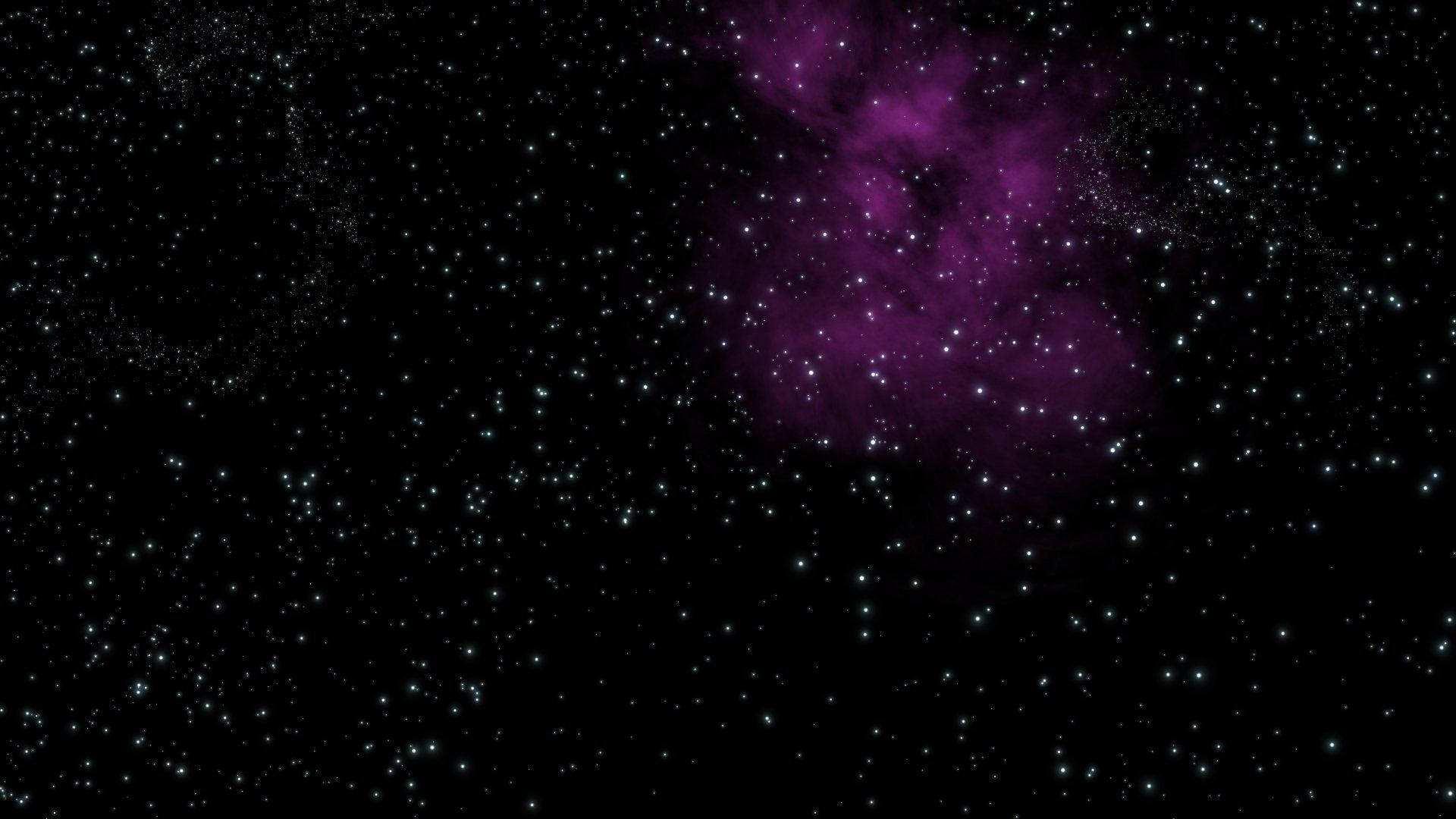 夜空 桌布 壁紙 — 一個宇宙場景，在深邃的黑色虛空中，一個充滿活力的紫色星雲在閃爍的星群中發光。