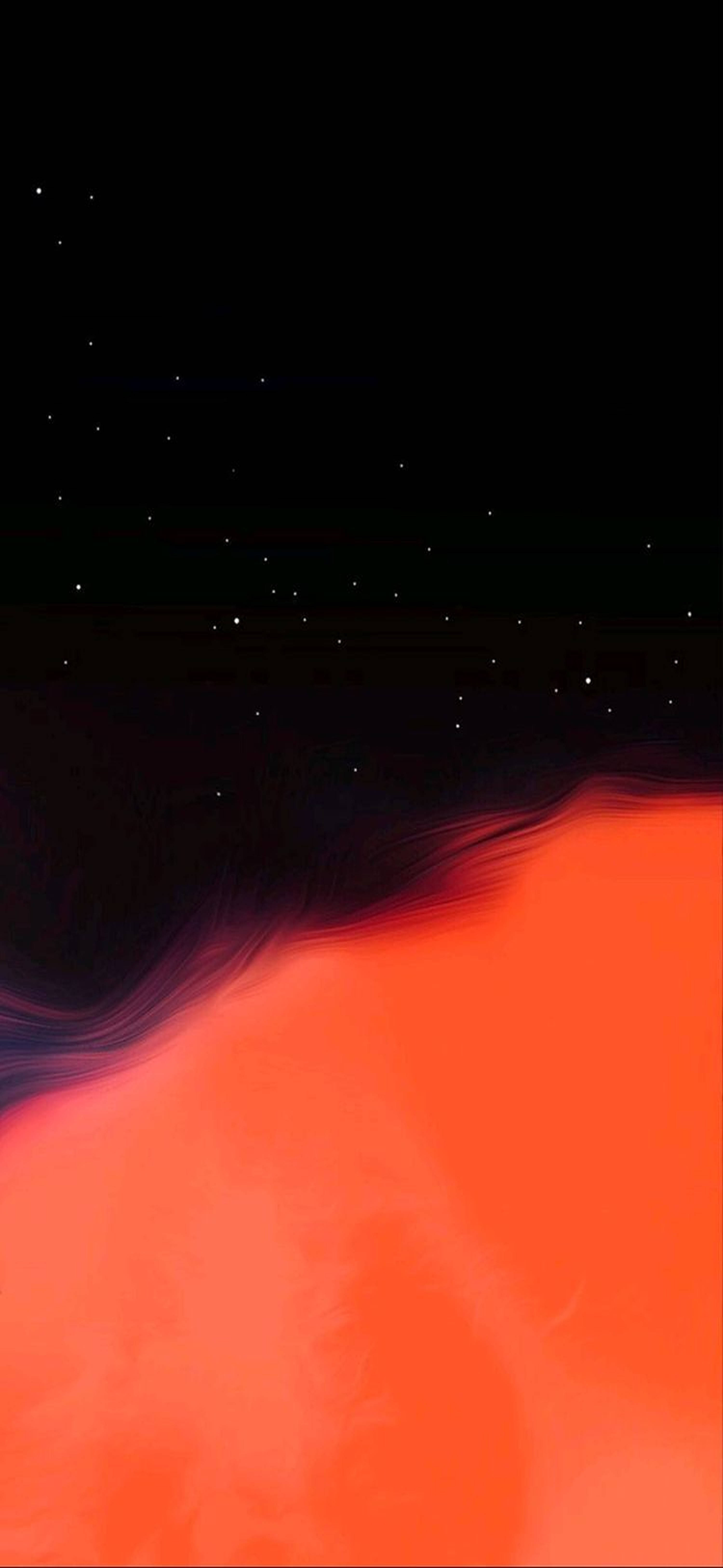 抽象 桌布 壁紙 — 一個宇宙場景，在繁星點點的黑色天空下，一個充滿活力的橙色星雲旋轉。