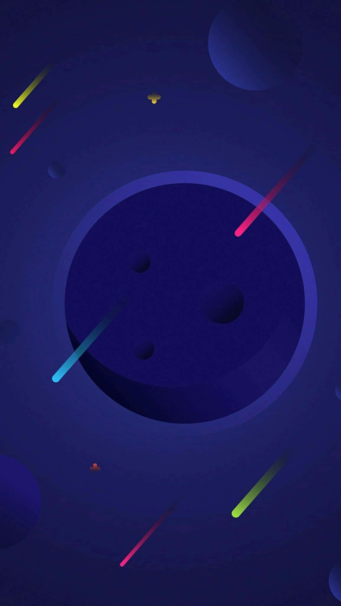 Asteroid 桌布 壁紙 — 一個宇宙場景，發光的條紋和球體漂浮在深藍色太空中。