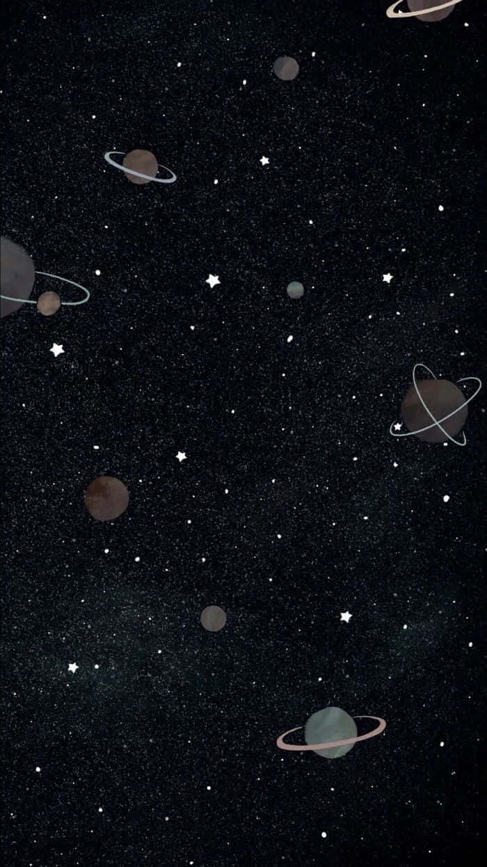 Stars 桌布 壁紙 — 一個宇宙場景，行星和環在深邃的黑色虛空中漂浮於閃爍的星星之間。
