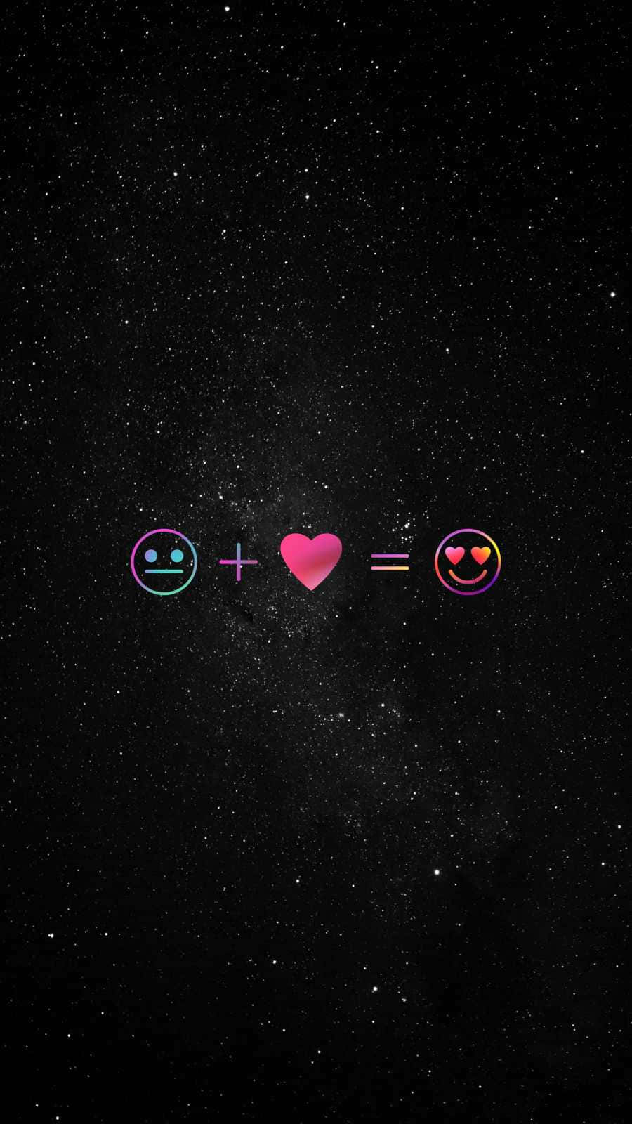 lovely 桌布 壁紙 — 一個宇宙方程式顯示，悲傷的臉加上心形等於在星空夜空背景下帶有心形眼睛的笑臉。