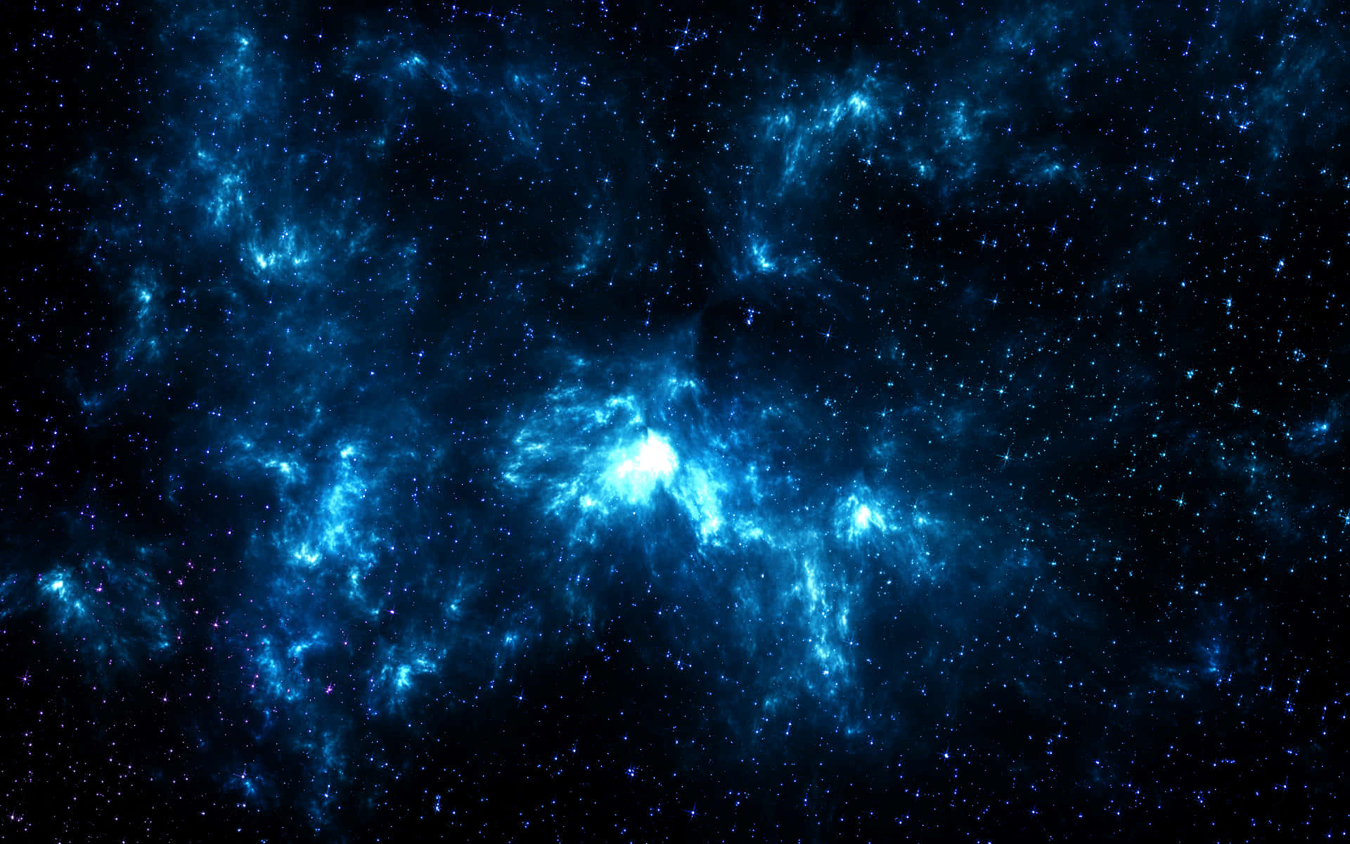 Blue Space 桌布 壁紙 — 一個宇宙星雲，在深邃的黑色虛空中散發著電光藍色的氣體和星光。